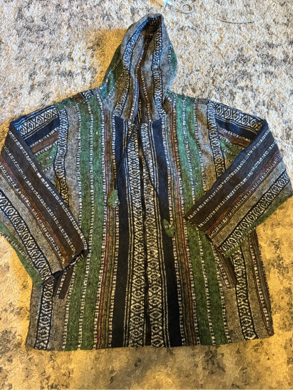 Men's Striped Hooded Zip-Up Sweater Jacket in Green and Black